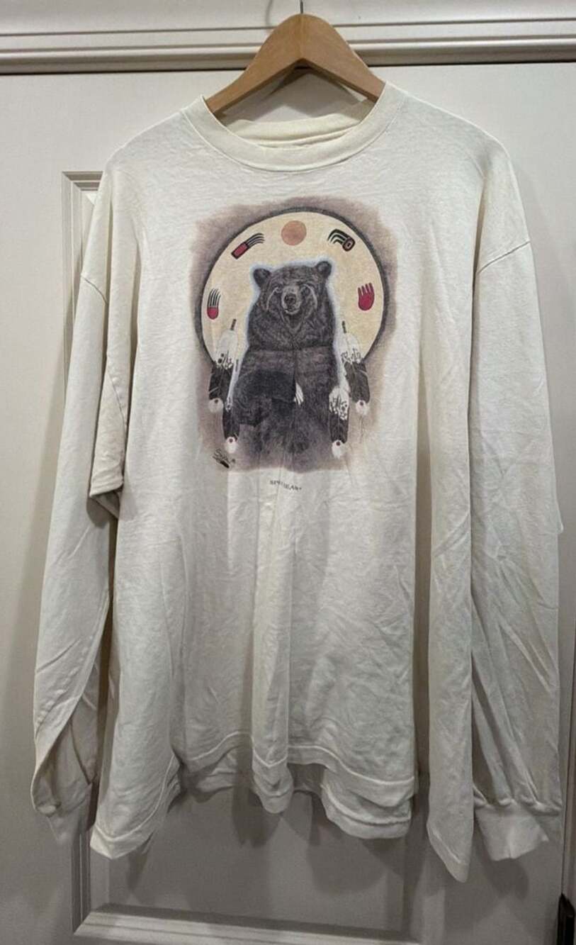 Hanes Spirit Bear Long Sleeve T-Shirt Size XL White Native American